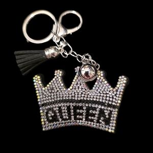 Queen Rhinestone Crown Bag Charm – Sparkly Royal Keychain Accessory